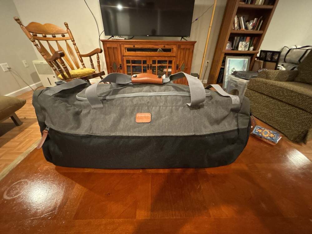 Lands' End Two-Tone Canvas Travel Duffle Bag with Leather Trim